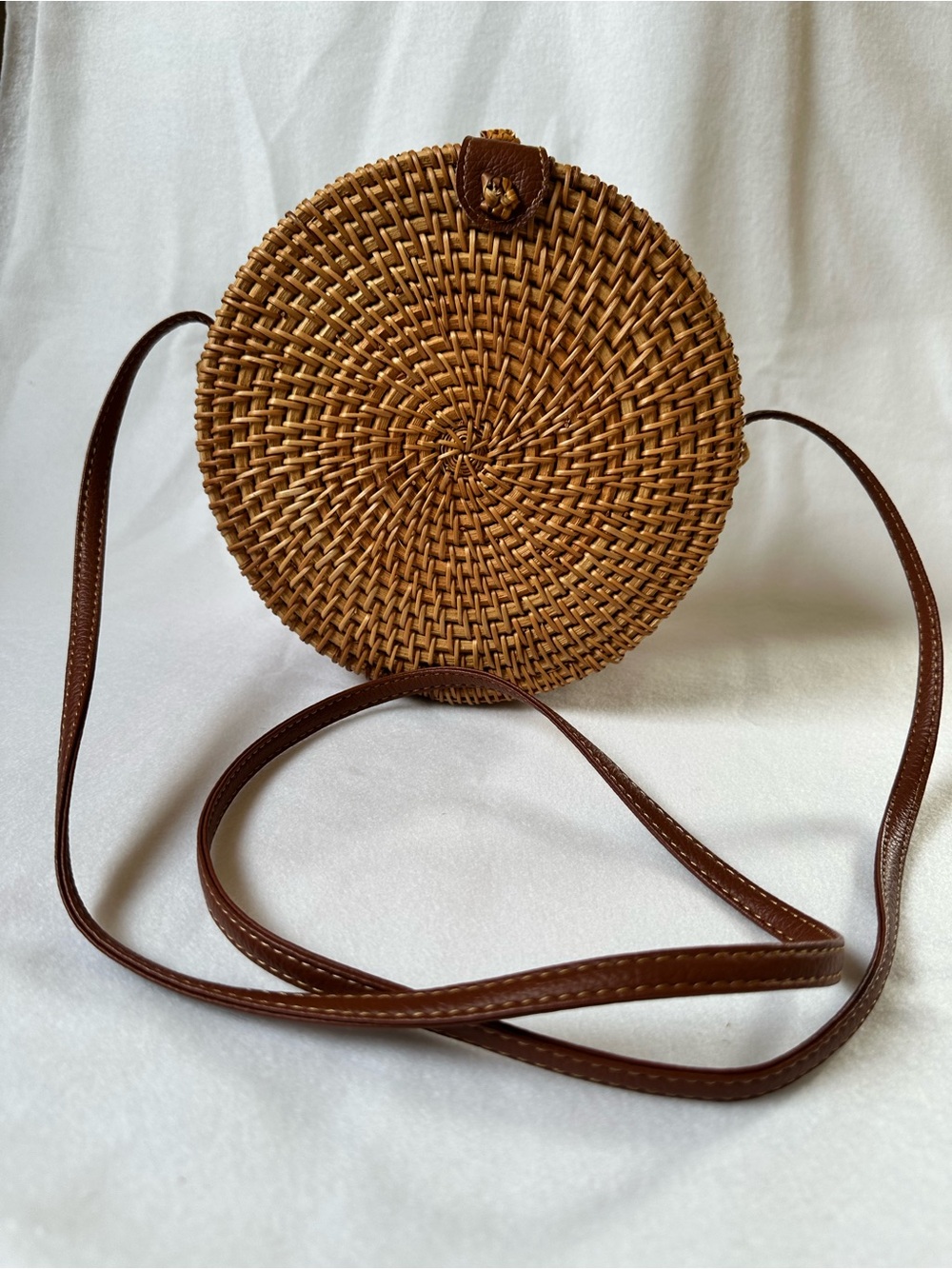 Round Rattan Crossbody Bag Bali Boho Woven Circle Purse